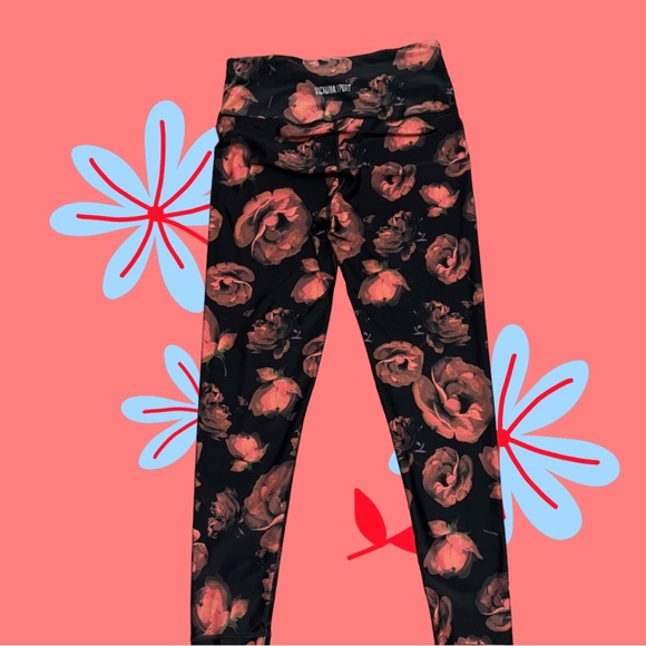 Victoria’s Secret - Victoria Sport Ladies Size M Leggings - Black & Coral Floral - Picture 9 of 13